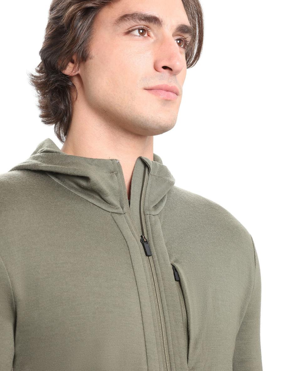 Sweat À Capuche Icebreaker Merino Quantum III Long Sleeve Zip Homme Vert Olive | FR 1269XYUF